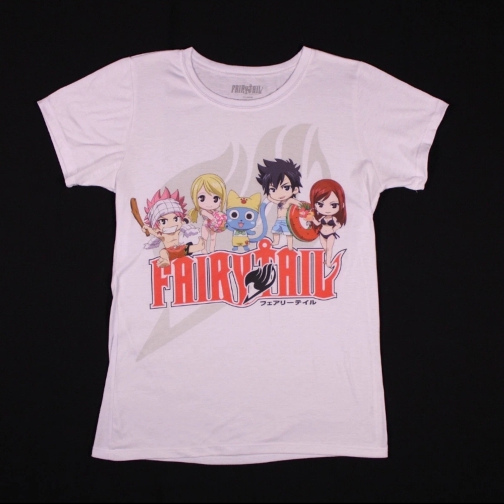 Fairy Tail Swim Chibi Anime Tee Funimation White Graphic T-Shirt XL